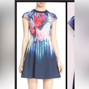 Ted Baker Floral Fit & Flare Dress | Navy Multicolor Print